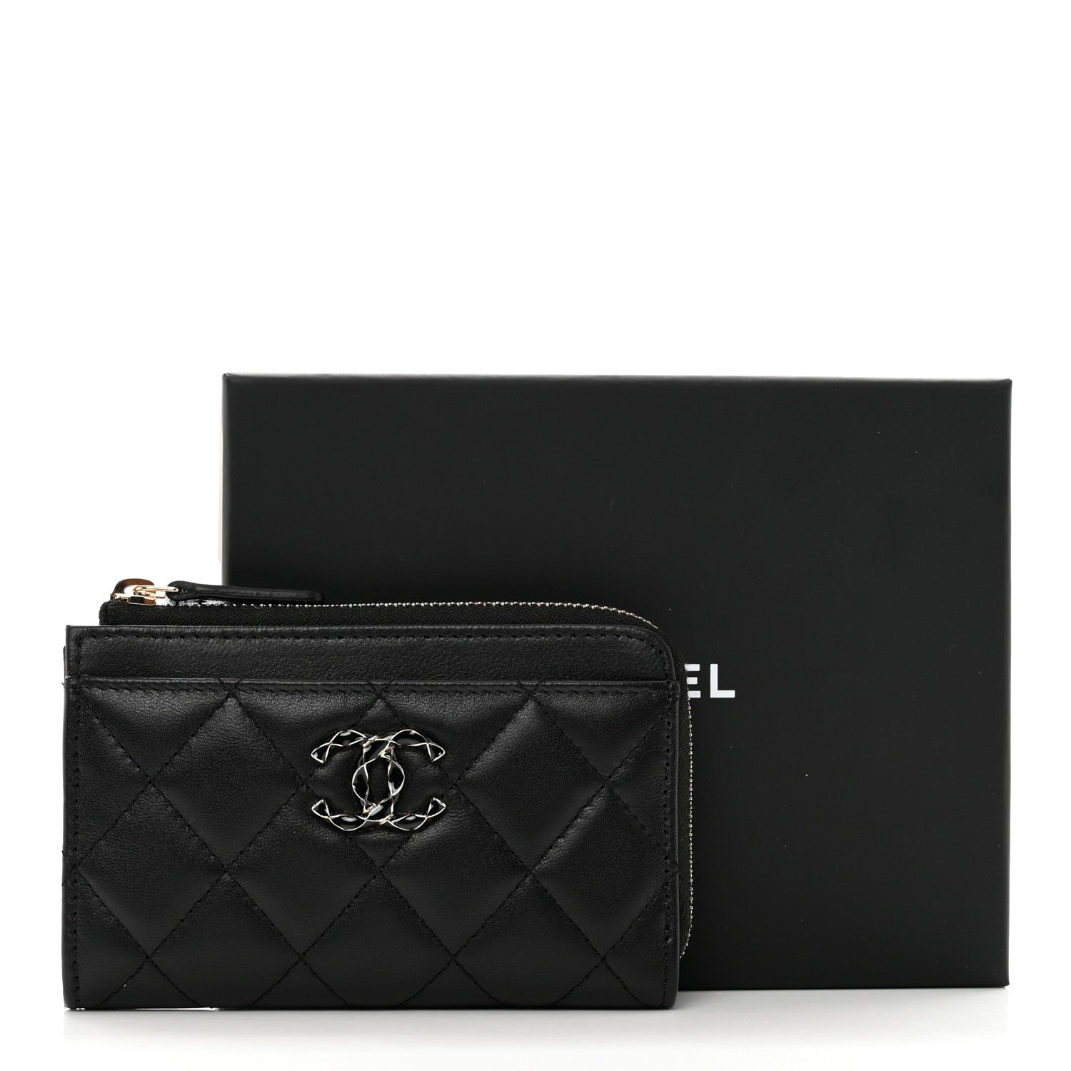Chanel Lambskin Enamel Quilted Zippered Card Holder Black 8 of 8