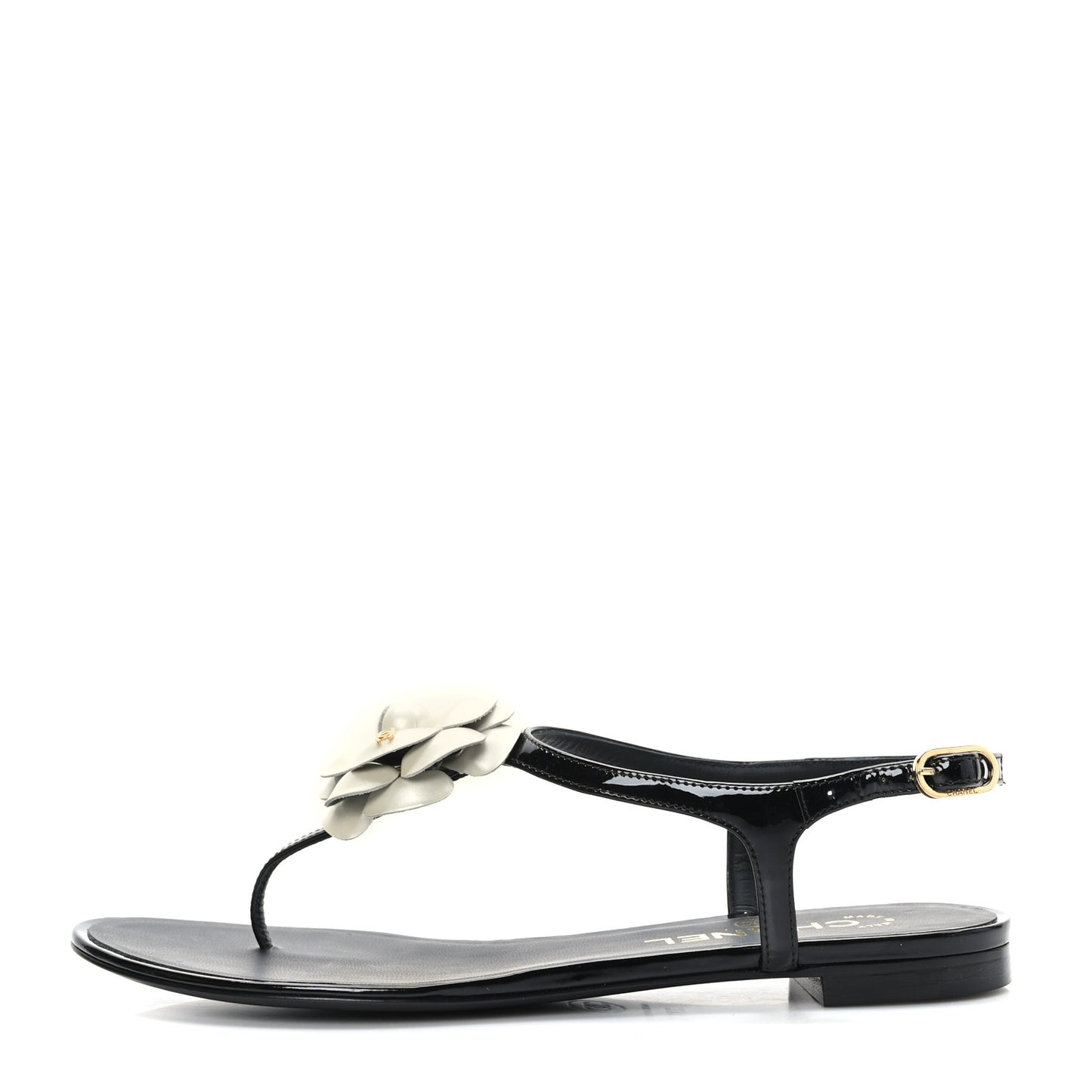 Lambskin Camellia Thong Sandals 37.5 Black