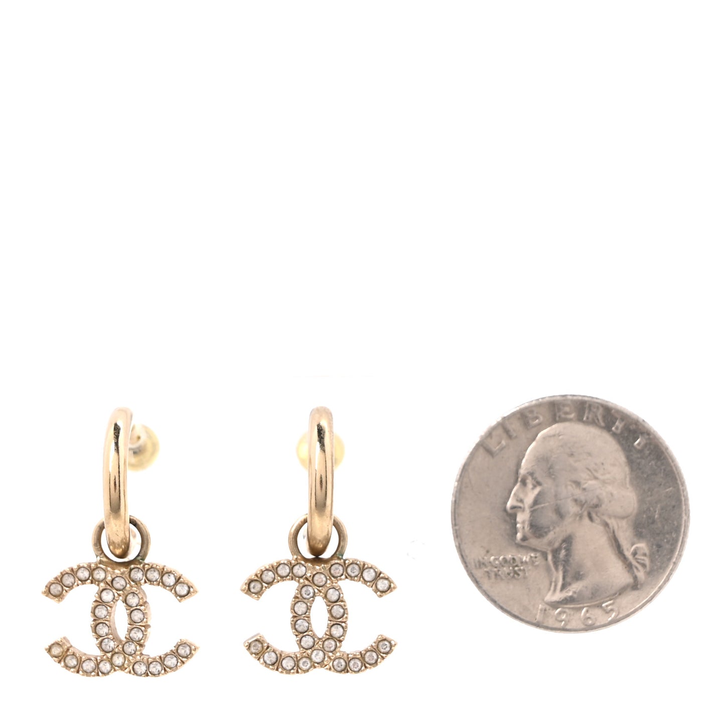 Metal Crystal CC Hoop Drop Earrings Gold