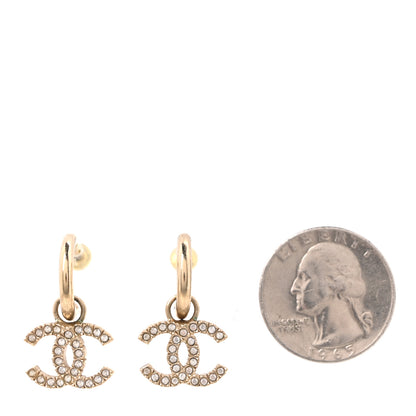 Chanel Metal Crystal CC Hoop Drop Earrings Gold 2 of 4