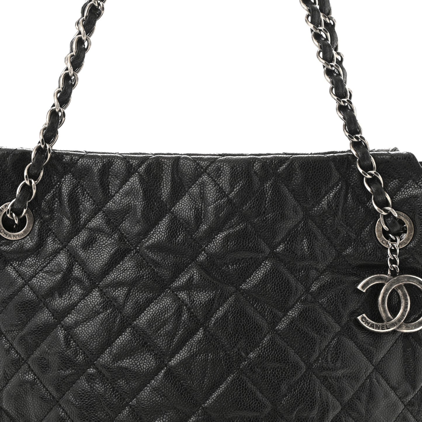 Crumpled Grained Calfskin CC Crave Tote Black