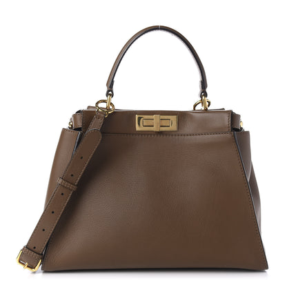 Fendi Vitello Seta Fabric Jacquard Pequin Medium Peekaboo Iconic Satchel Foresta Tobacco 1 of 12