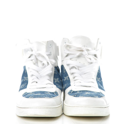 Louis Vuitton Calfskin Monogram Denim Rivoli High Top Sneakers 7.5 White 3 of 16
