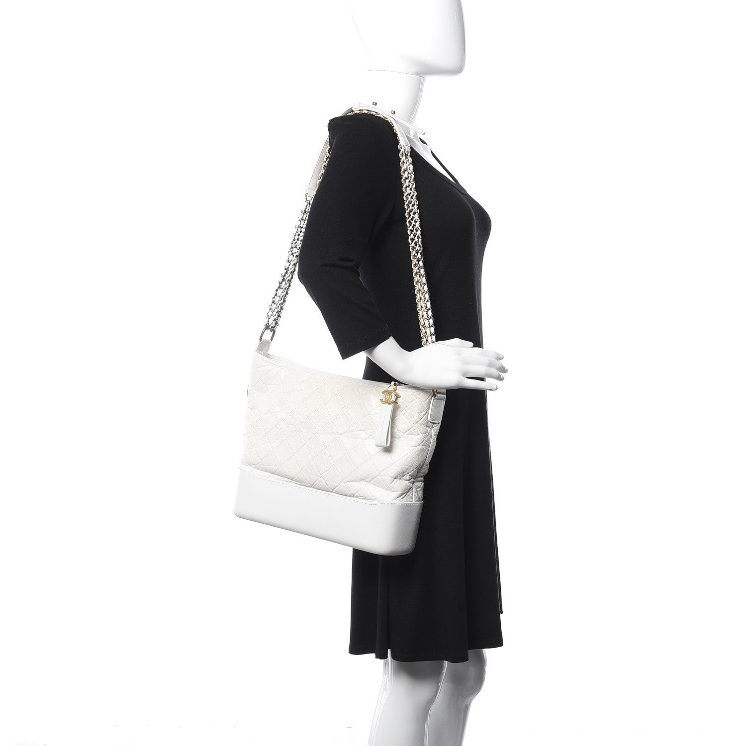 Chanel Aged Calfskin Quilted Large Gabrielle Hobo White 2 of 12