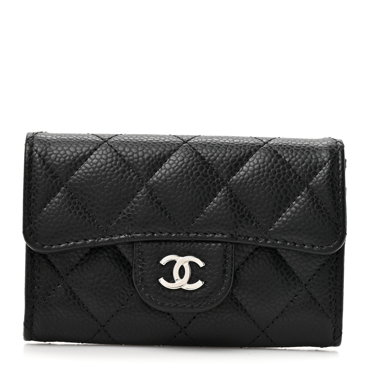 Caviar Quilted Flap Card Holder Black