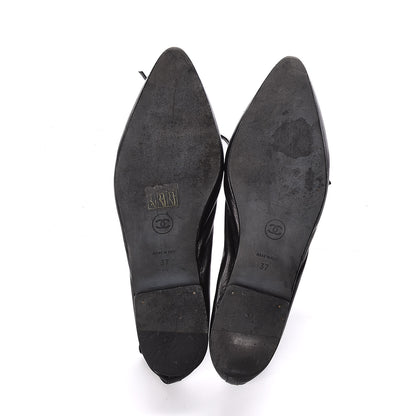 Chanel Lambskin Pointed Toe Bow Ballet Flats 37 Black 7 of 9