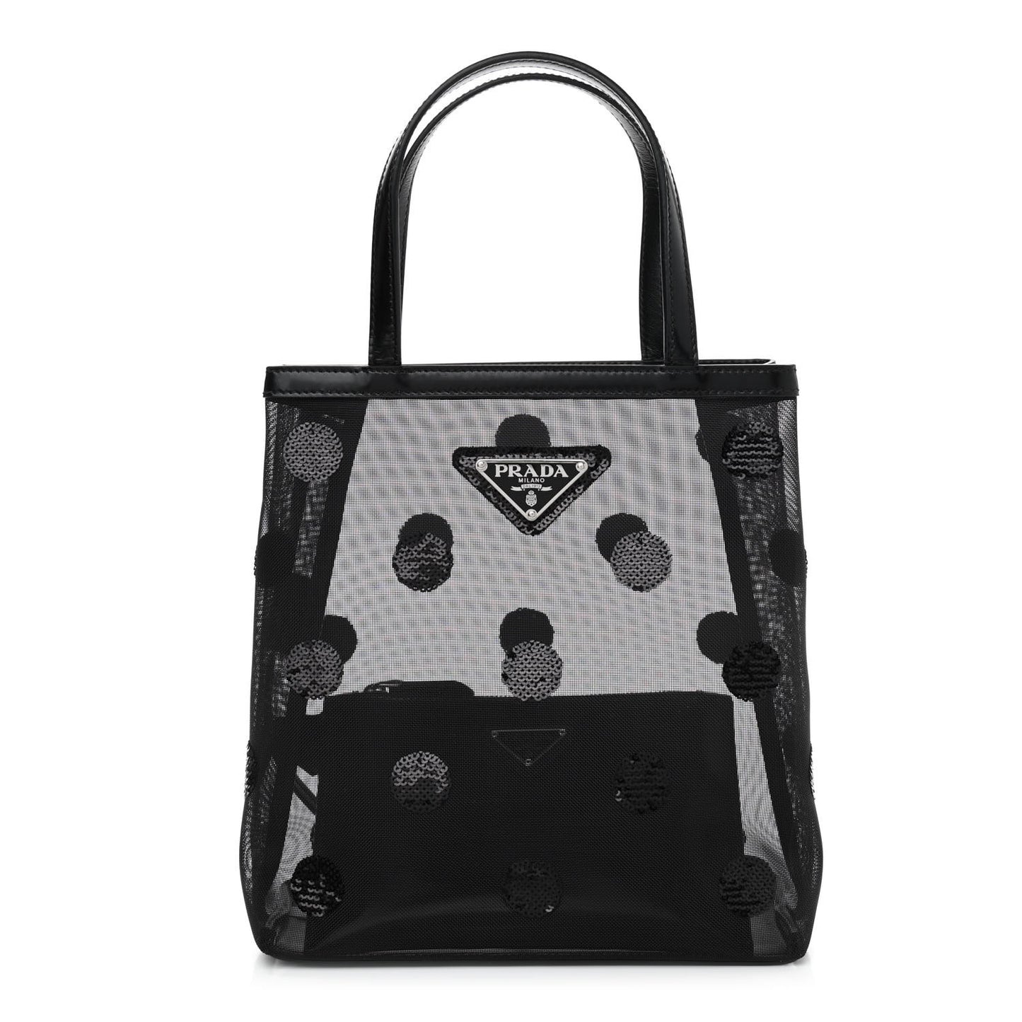 Mesh Sequin Polka-Dot Small Tote Bag Black