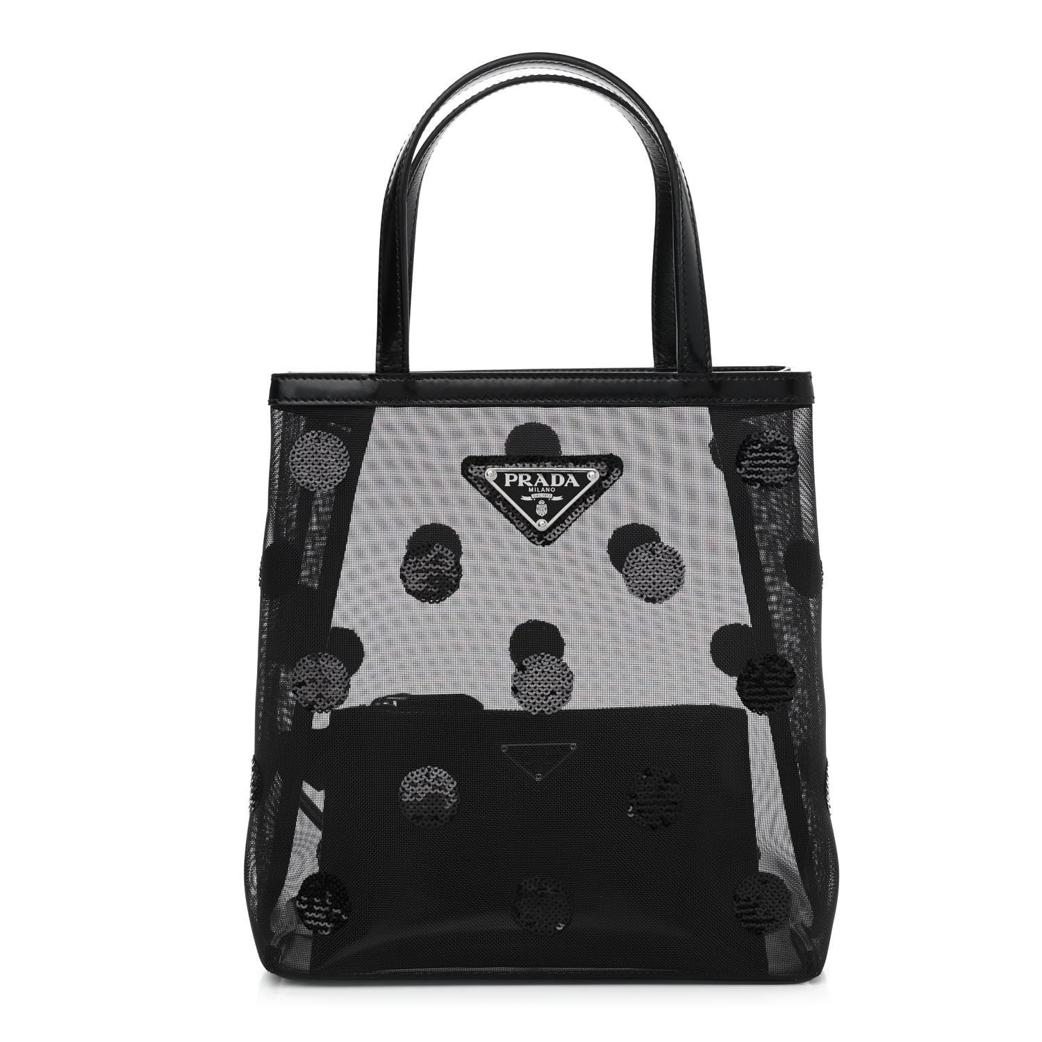 Prada Mesh Sequin Polka-Dot Small Tote Bag Black 3 of 15