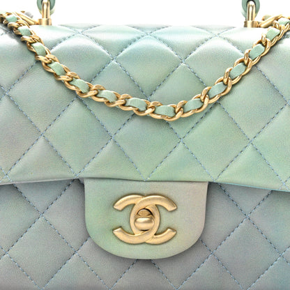 Chanel Lambskin Quilted Ombre Mini Top Handle Rectangular Flap Blue Green 8 of 11
