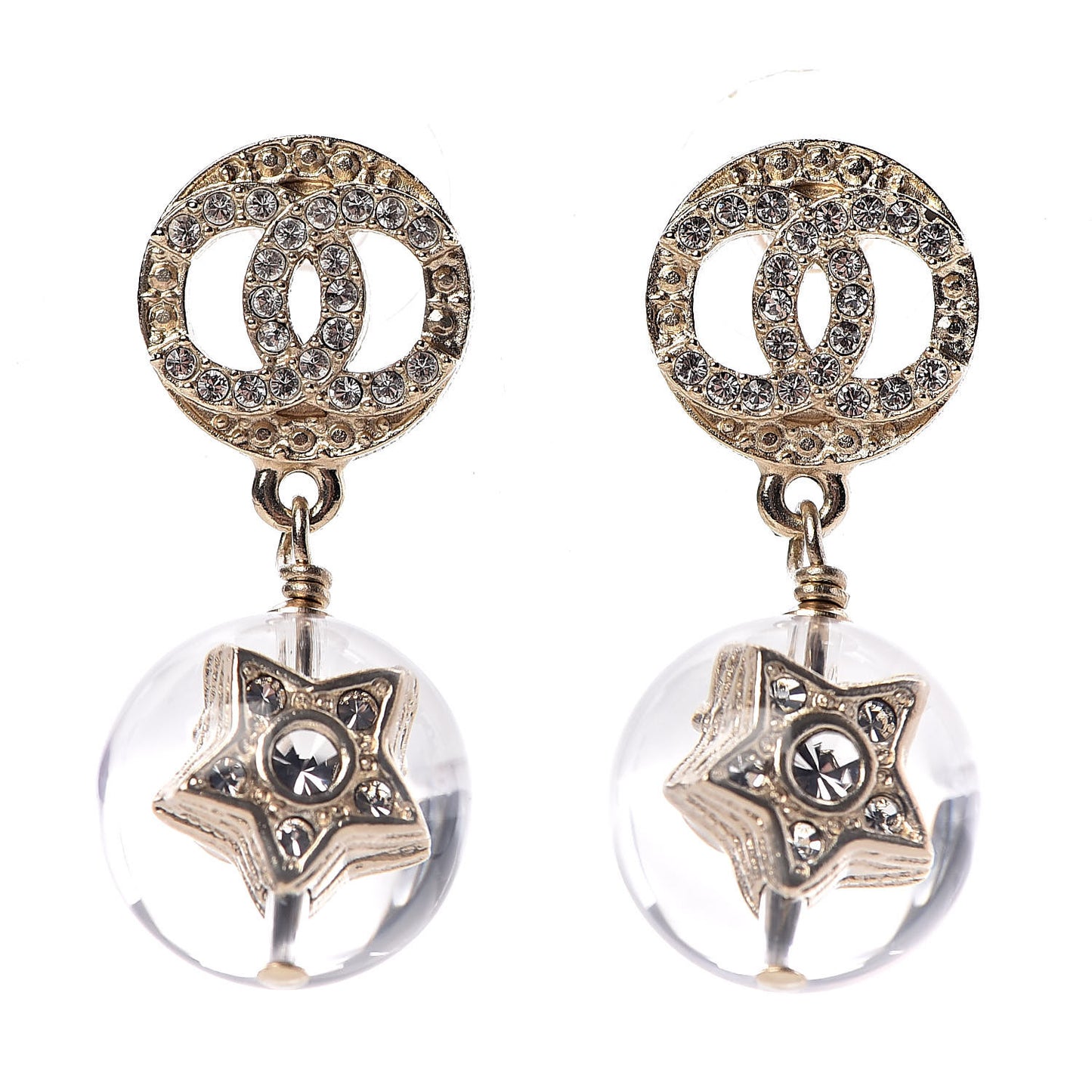 Resin Crystal CC Star Earrings Gold