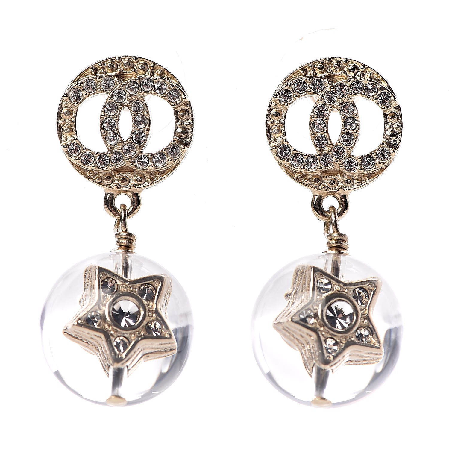 Chanel Resin Crystal CC Star Earrings Gold 1 of 5