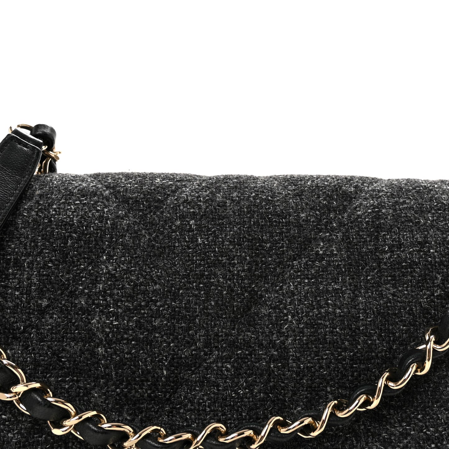 Wool Tweed Quilted Coco Neige Chain Around Flap Black