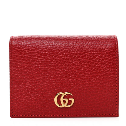 Gucci Pebbled Calfskin GG Marmont Card Case Hibiscus Red 1 of 6