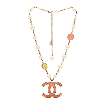 Chanel Iridescent Enamel Pearl CC Short Necklace Pink Gold 3 of 4