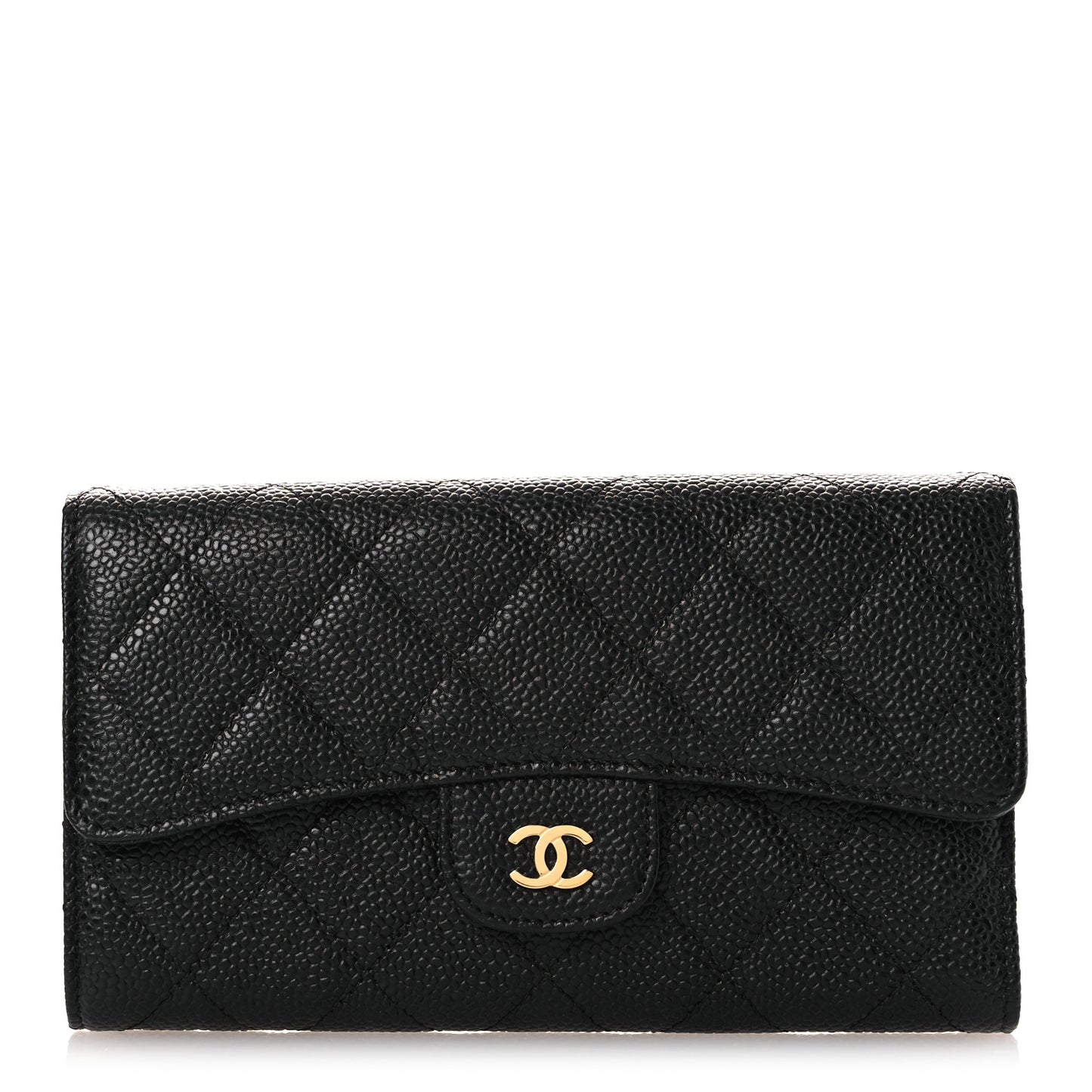 Caviar Quilted Large Flap Wallet Black
