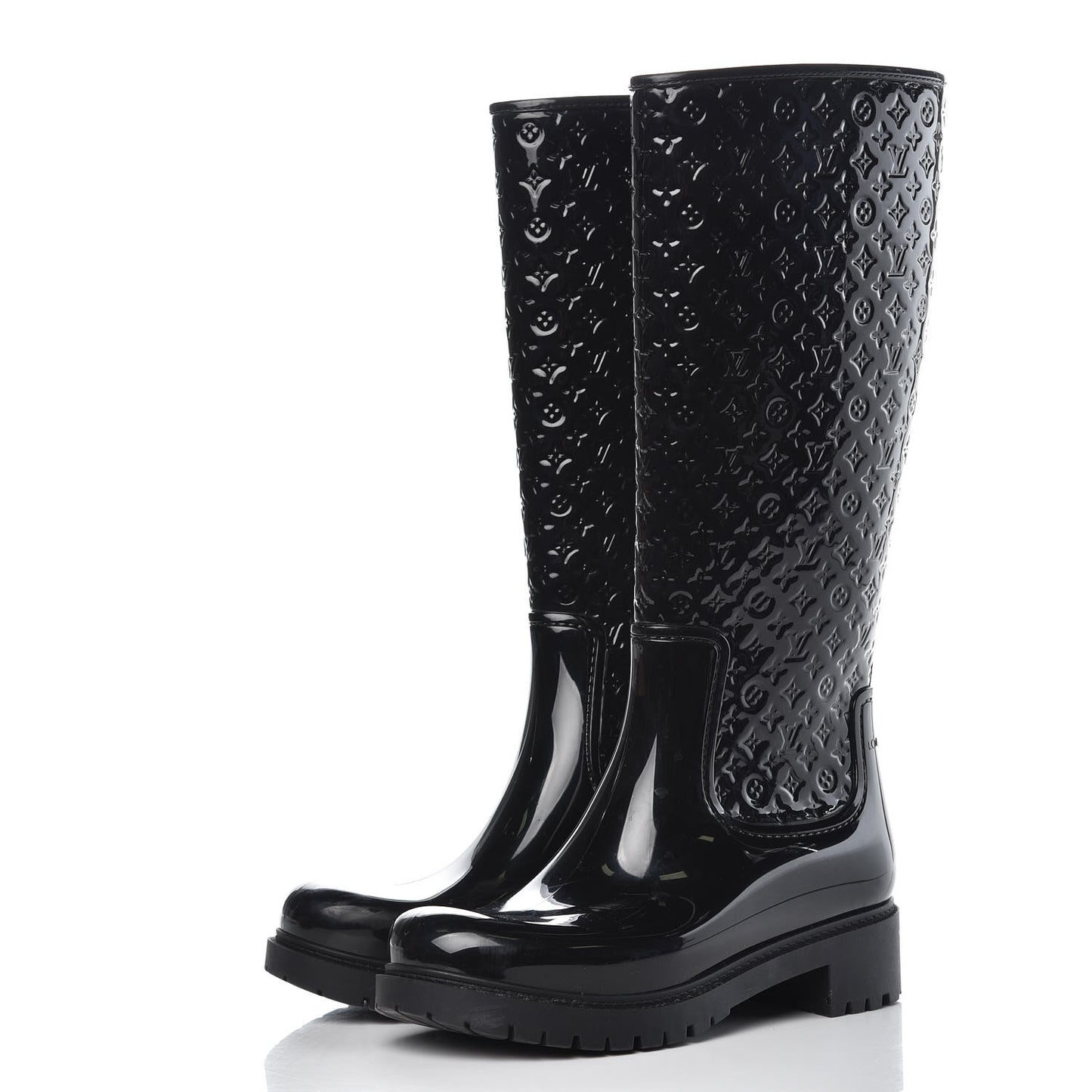 Rubber Embossed Monogram Splash Rain Boots 37 Black