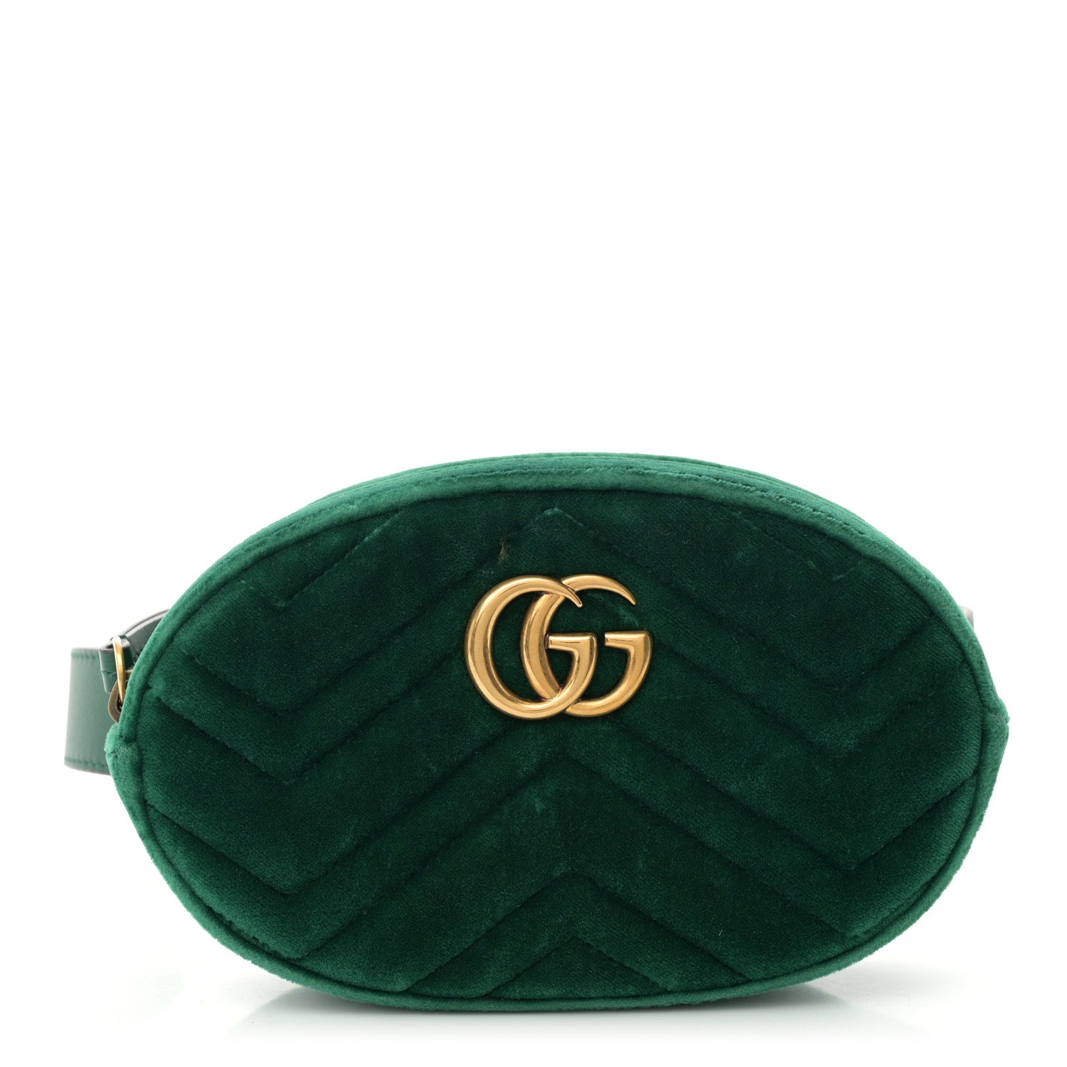Gucci Velvet Matelasse GG Marmont Belt Bag 85 34 Green 1 of 10