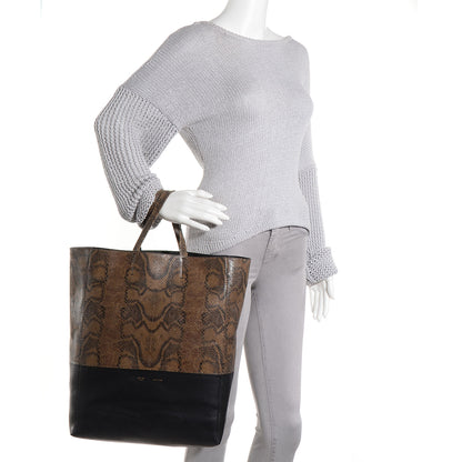 Celine Python Embossed Vertical Bi-Cabas Khaki Black 2 of 9