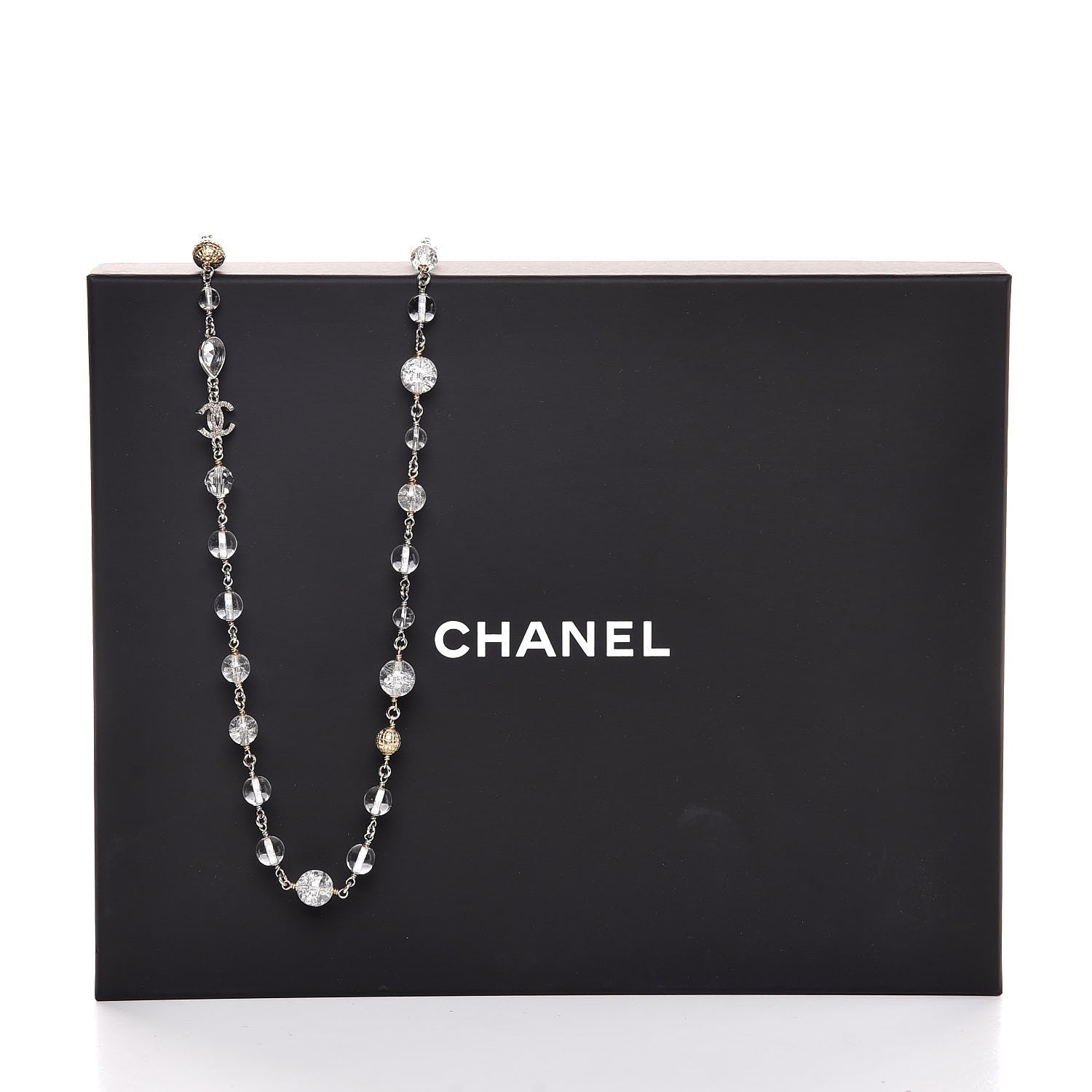 Chanel Beaded Crystal CC Long Necklace Silver 6 of 6