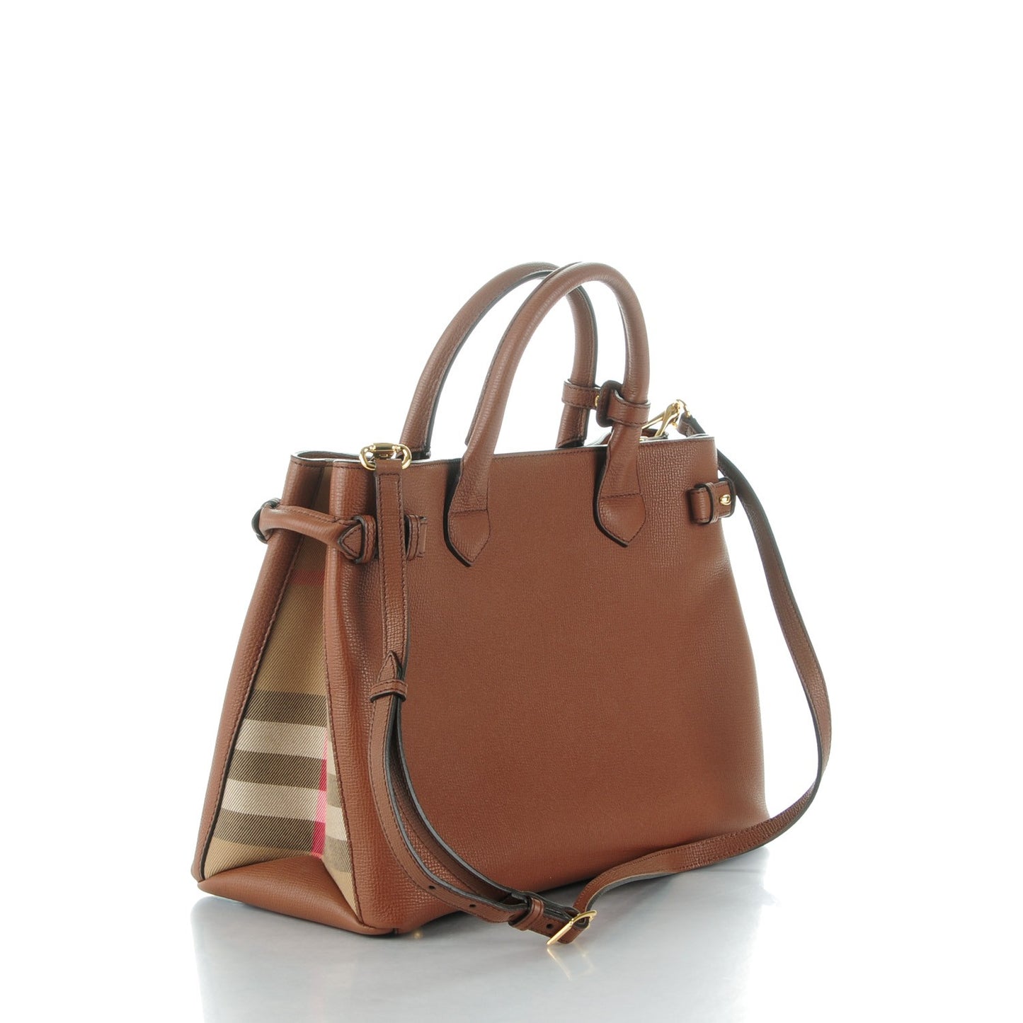 Grainy Calfskin House Check Medium Banner Tote Tan