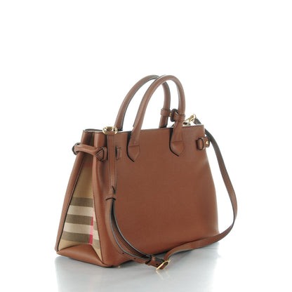 Burberry Grainy Calfskin House Check Medium Banner Tote Tan 3 of 7