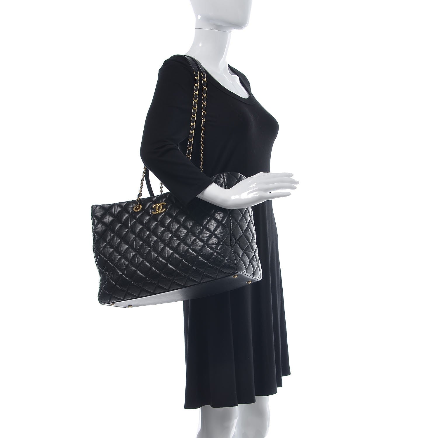 Chanel Aged Calfskin Quilted Large Coco Handle Shopping Tote Black 2 of 11