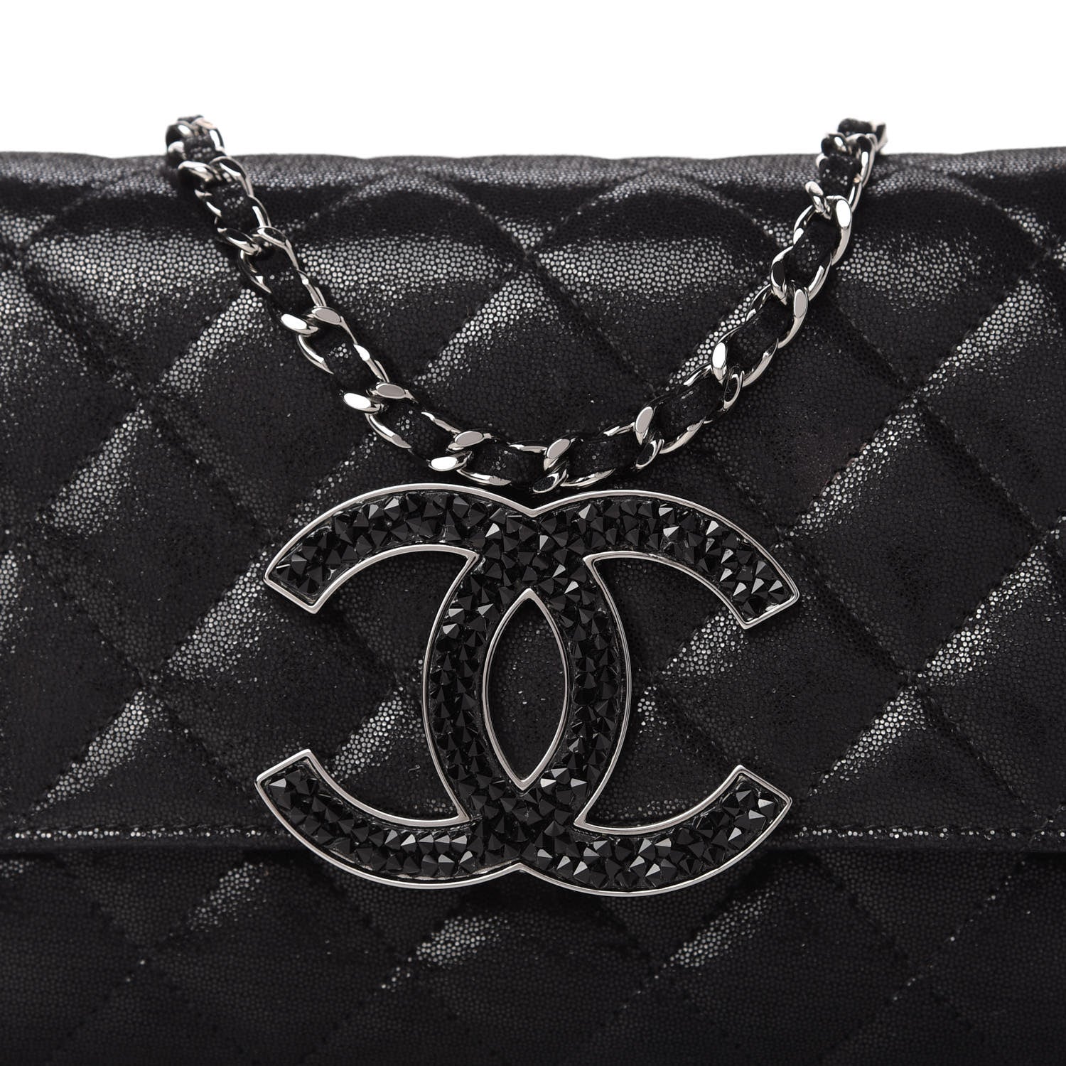 Chanel Iridescent Caviar Crystal Quilted Wallet On Chain WOC Black 11 of 11