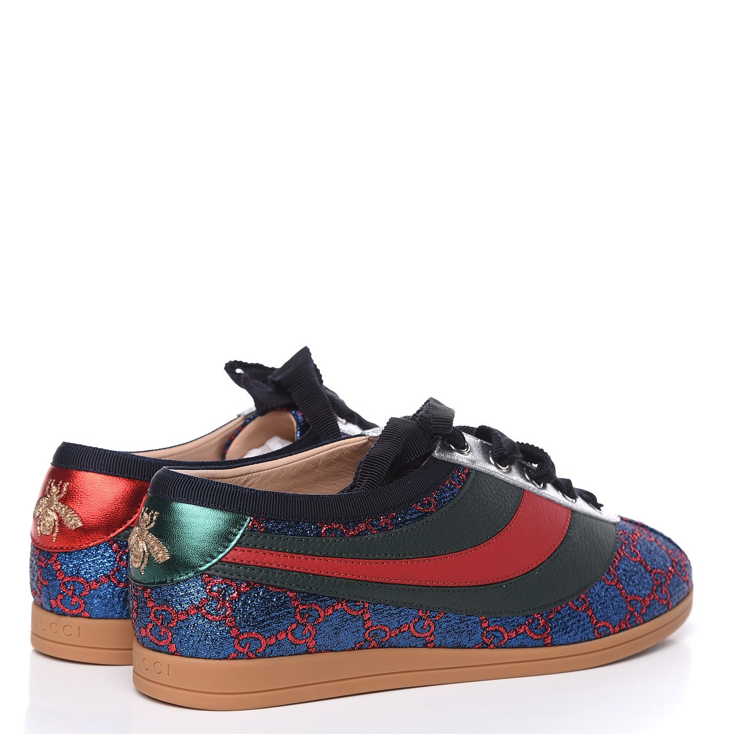 Lurex Calfskin Web GG Monogram Womens Falacer Sneakers 37 Iridescent Blue Iridescent Red Silver