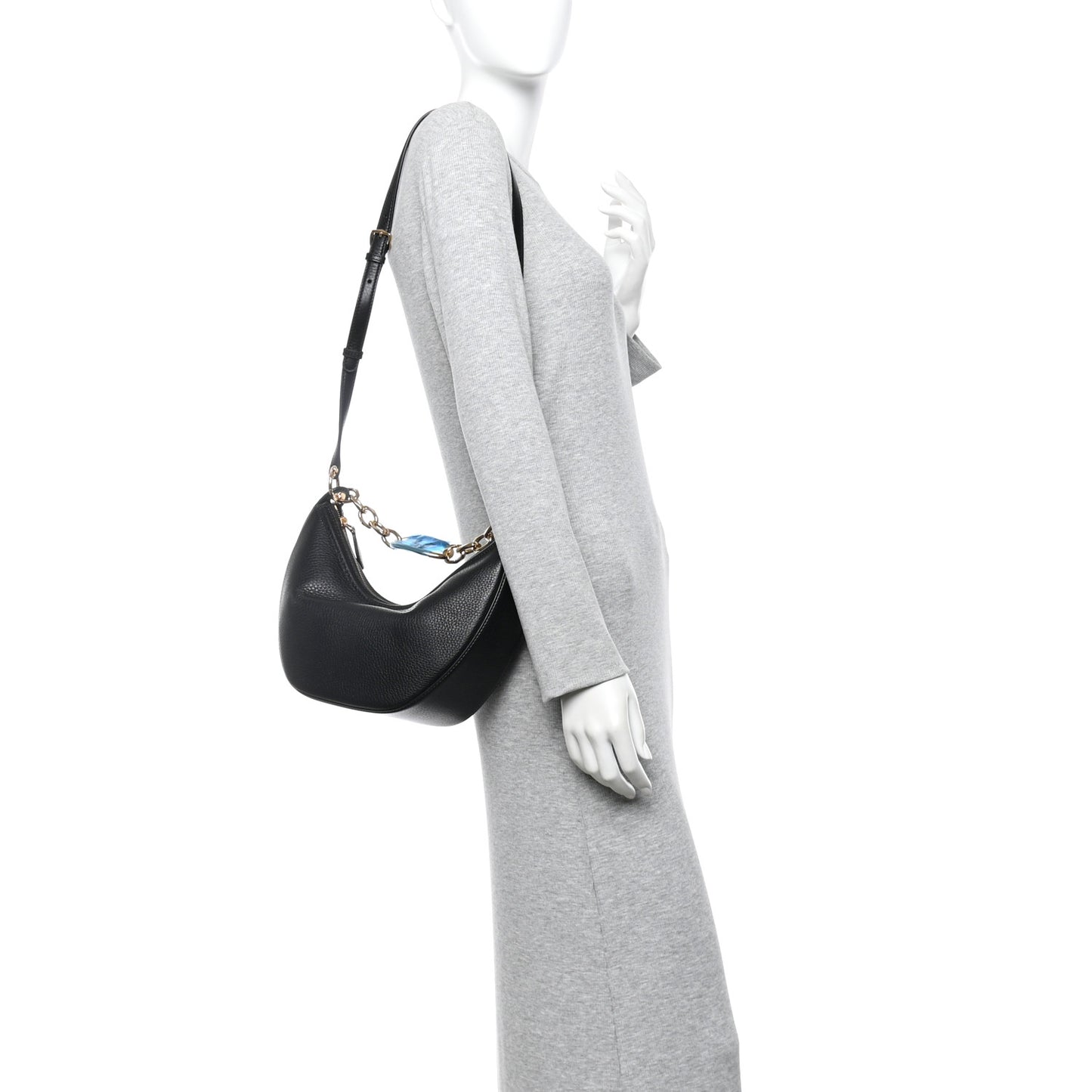 Grainy Calfskin Small Vlogo Moon Hobo Bag Black