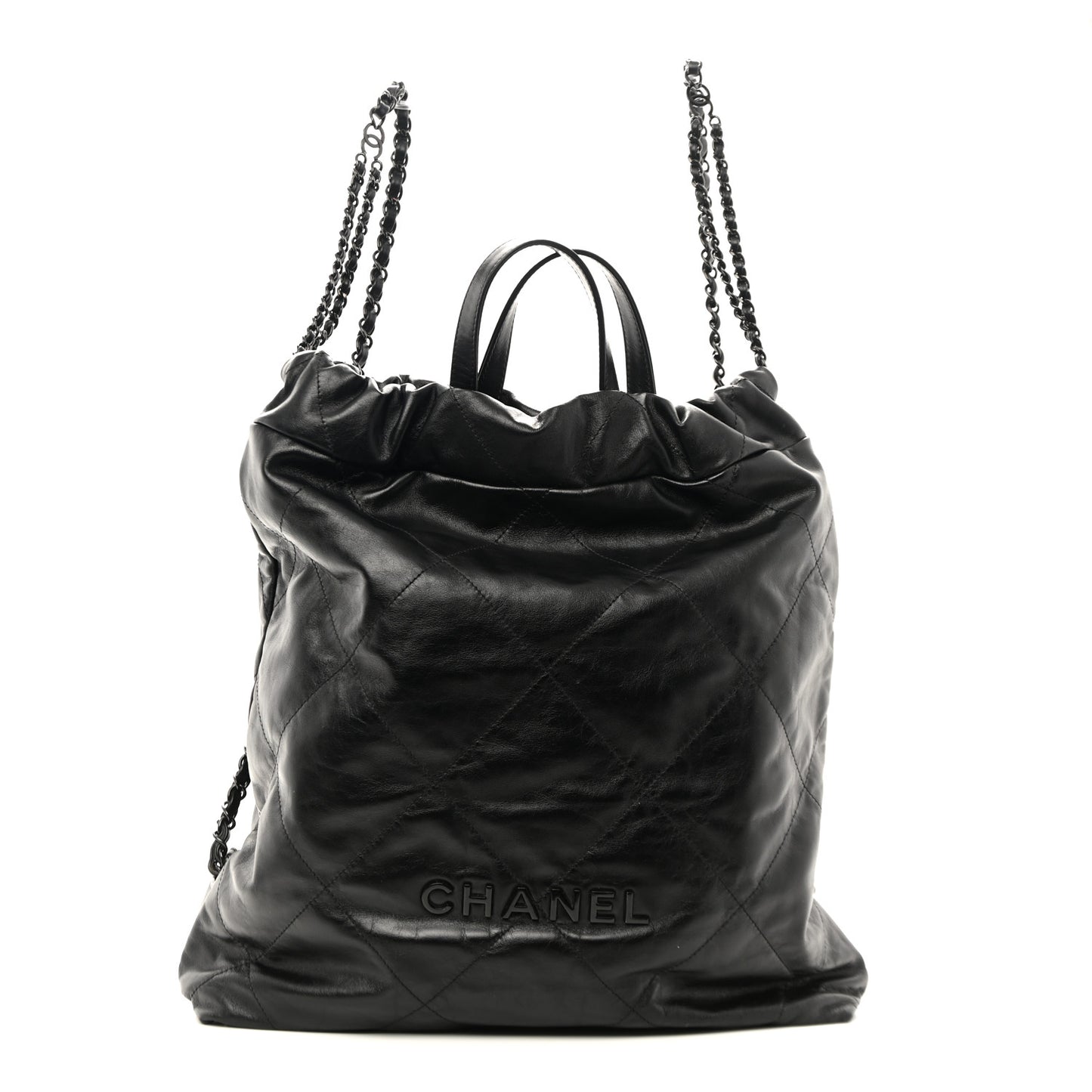 Shiny Calfskin Quilted Chanel 22 Backpack So Black