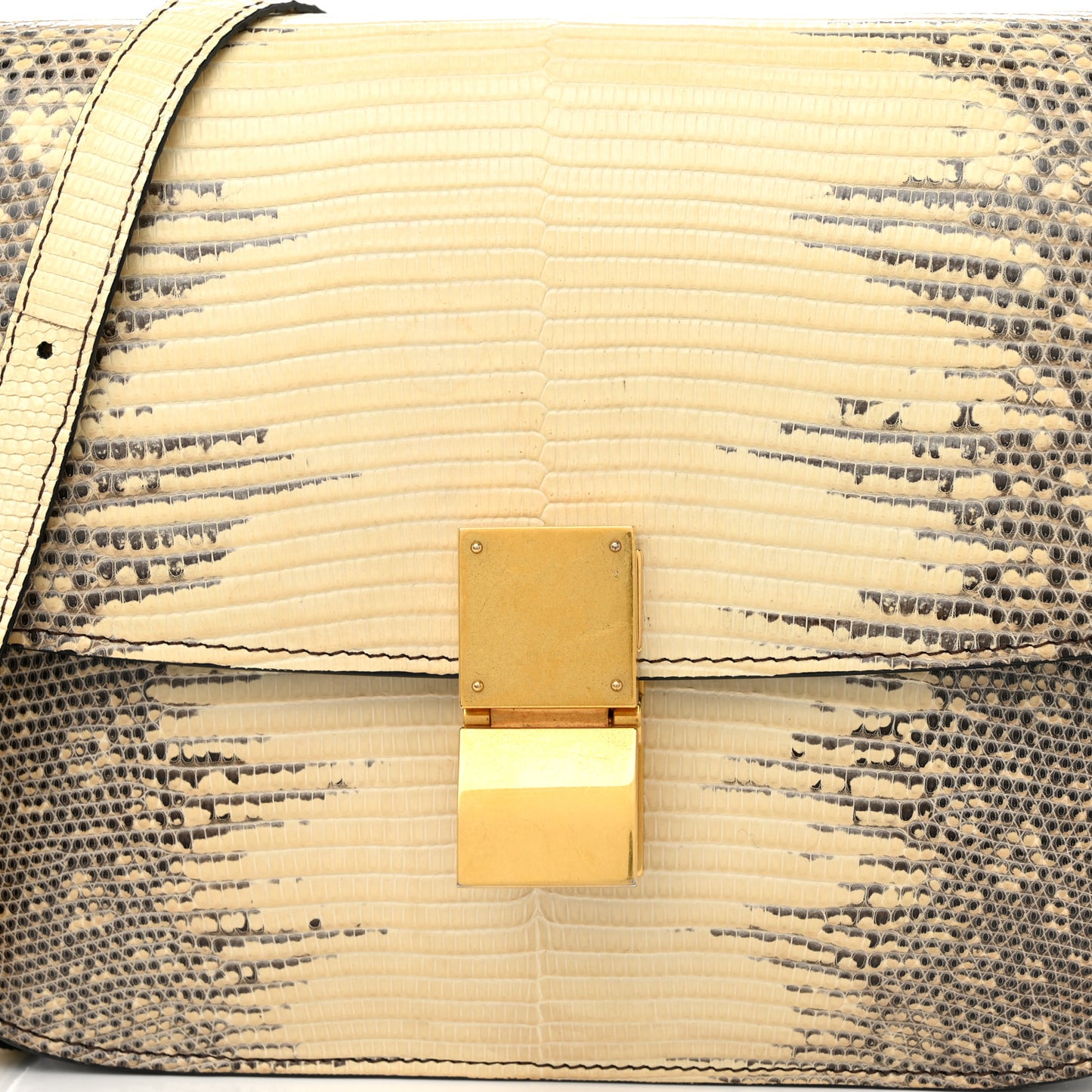 Lizard Medium Classic Box Flap Bag Natural