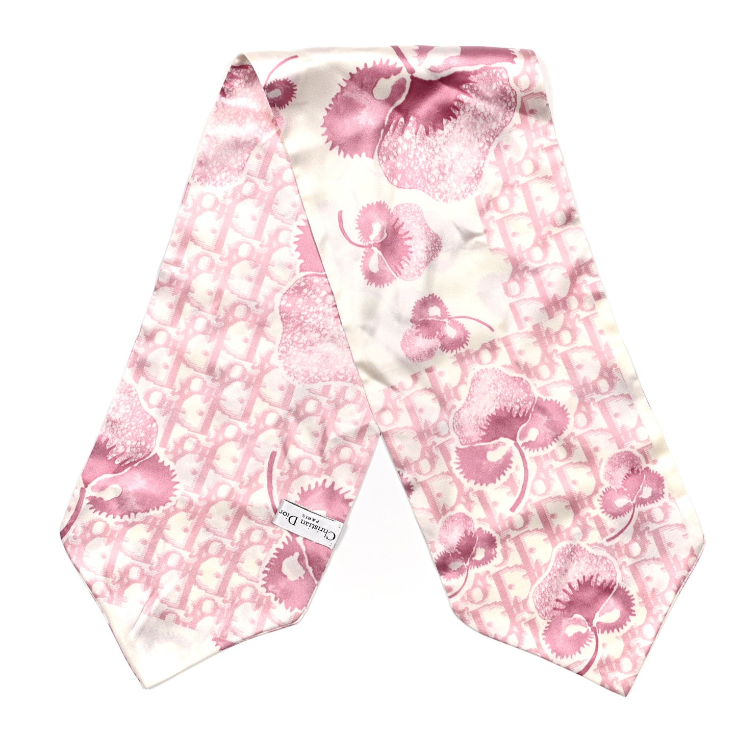 Silk Monogram Scarf Pink White