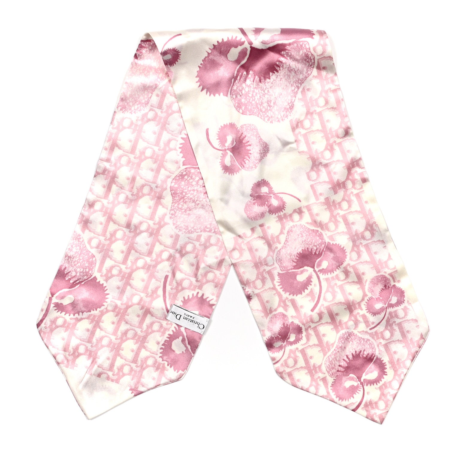 Christian Dior Silk Monogram Scarf Pink White 2 of 4