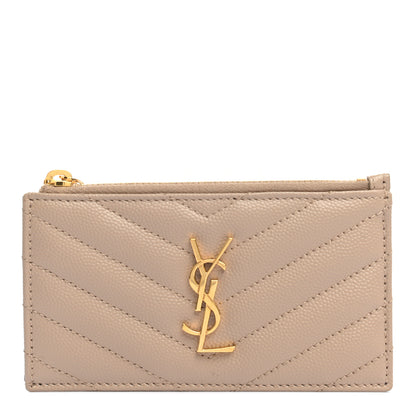 Saint Laurent Grain De Poudre Matelasse Chevron Monogram Fragments Zippered Card Case Nude Powder 1 of 7