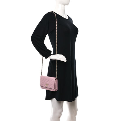 Chanel Caviar Quilted Studded CC Wallet on Chain WOC Light Pink 2 of 11