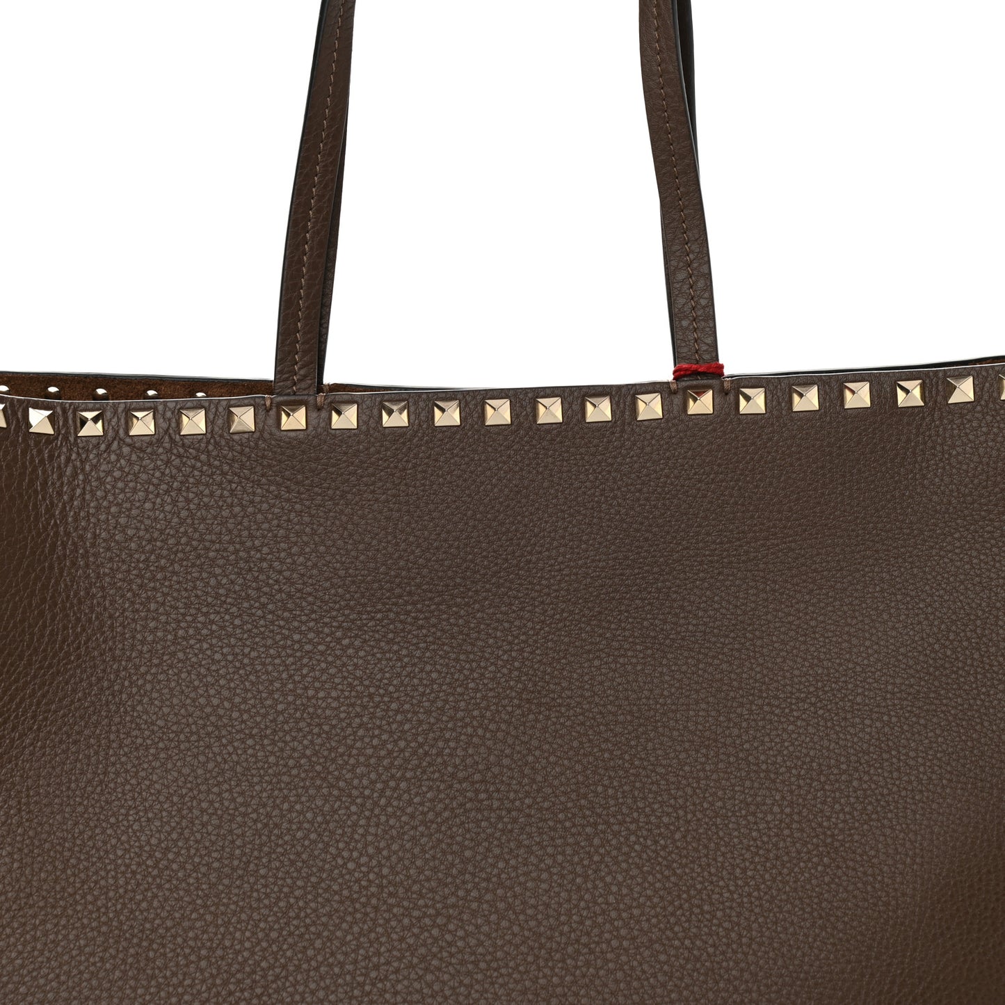 Grained Calfskin Rockstud Shoulder Tote Deep Taupe