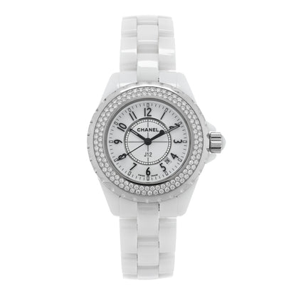 Chanel Stainless Steel Ceramic Diamond Pave Bezel 33mm J12 Quartz Watch White 1 of 5