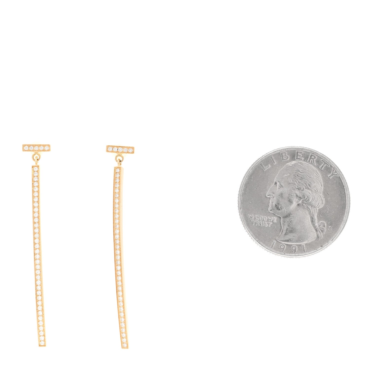 Tiffany 18K Yellow Gold Diamond T Bar Earrings 2 of 5