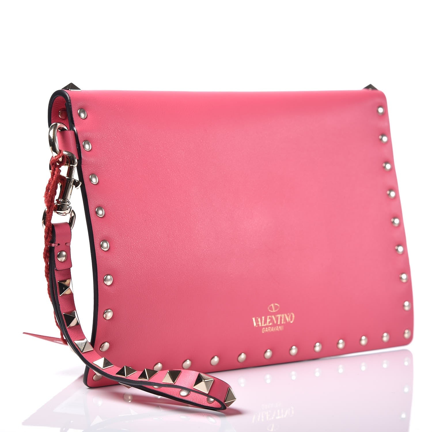 Valentino Garavani Vitello Medium Rockstud Envelope Flat Wristlet Pouch Shadow Pink 3 of 7