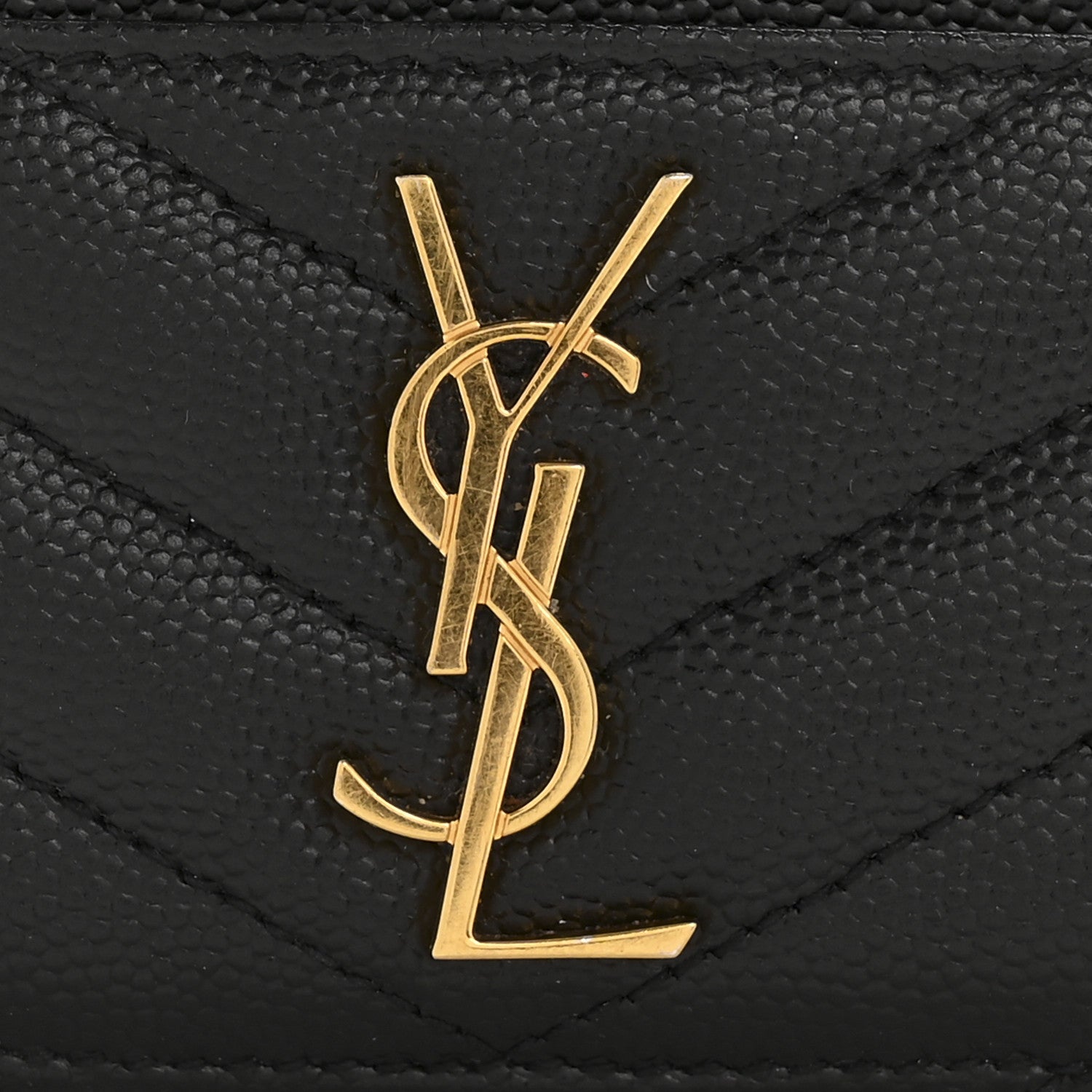 Saint Laurent Grain De Poudre Matelasse Chevron Monogram Credit Card Case Black 8 of 9