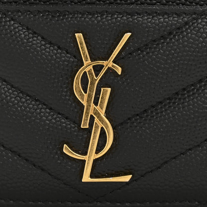 Saint Laurent Grain De Poudre Matelasse Chevron Monogram Credit Card Case Black 8 of 9
