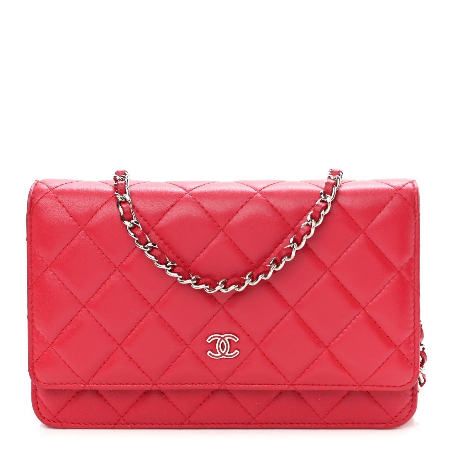 Lambskin Quilted Wallet On Chain WOC Fuchsia