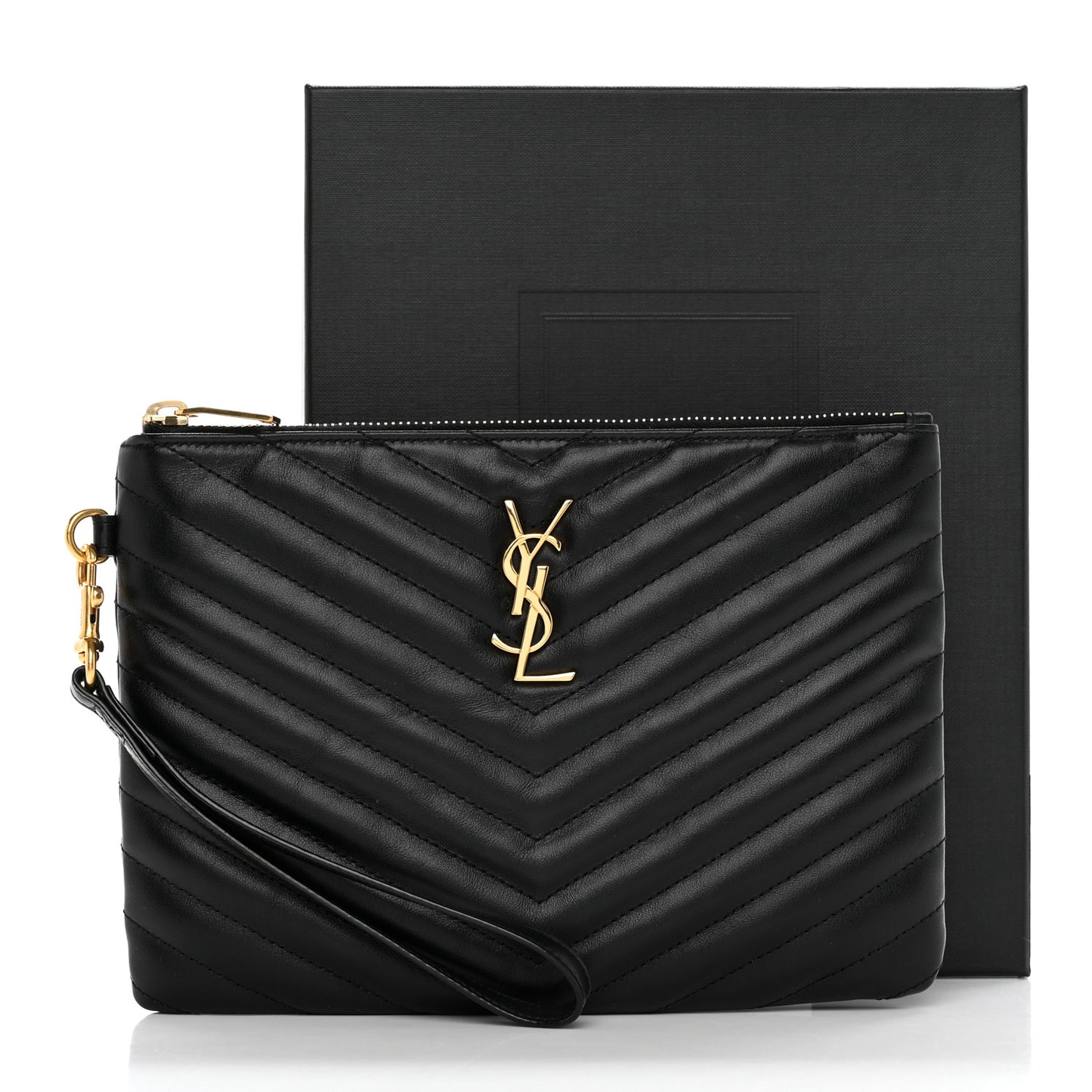 Calfskin Matelasse Chevron Monogram A5 Wristlet Black