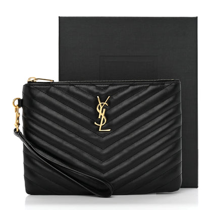 Saint Laurent Calfskin Matelasse Chevron Monogram A5 Wristlet Black 8 of 8