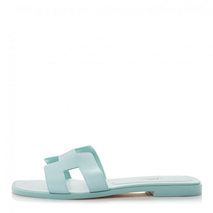 Hermes Epsom Oran Sandals 37.5 Vert Embrun 1 of 8