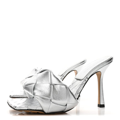 Bottega Veneta Laser Nappa Maxi Intrecciato Lido 90mm Mule Sandals 38 Silver 3 of 9
