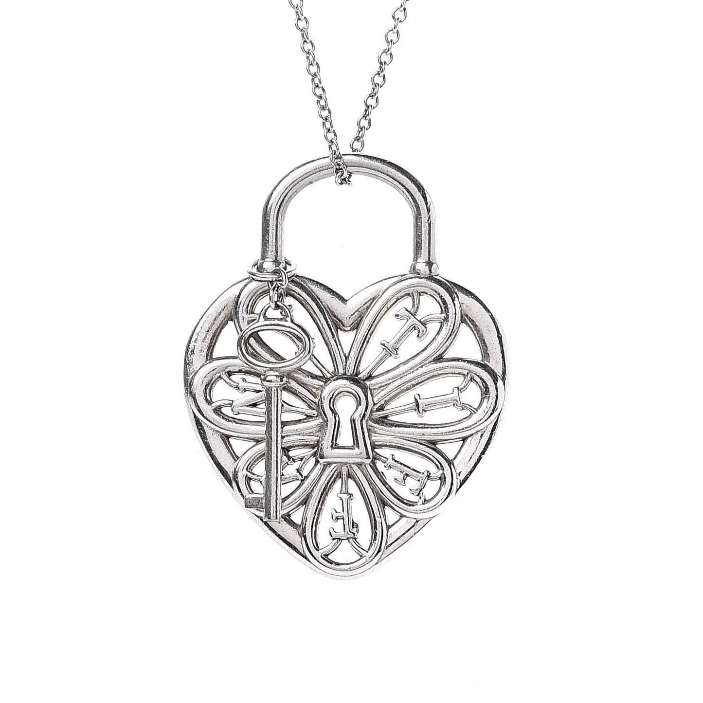 Sterling Silver Filigree Heart Key Pendant Necklace