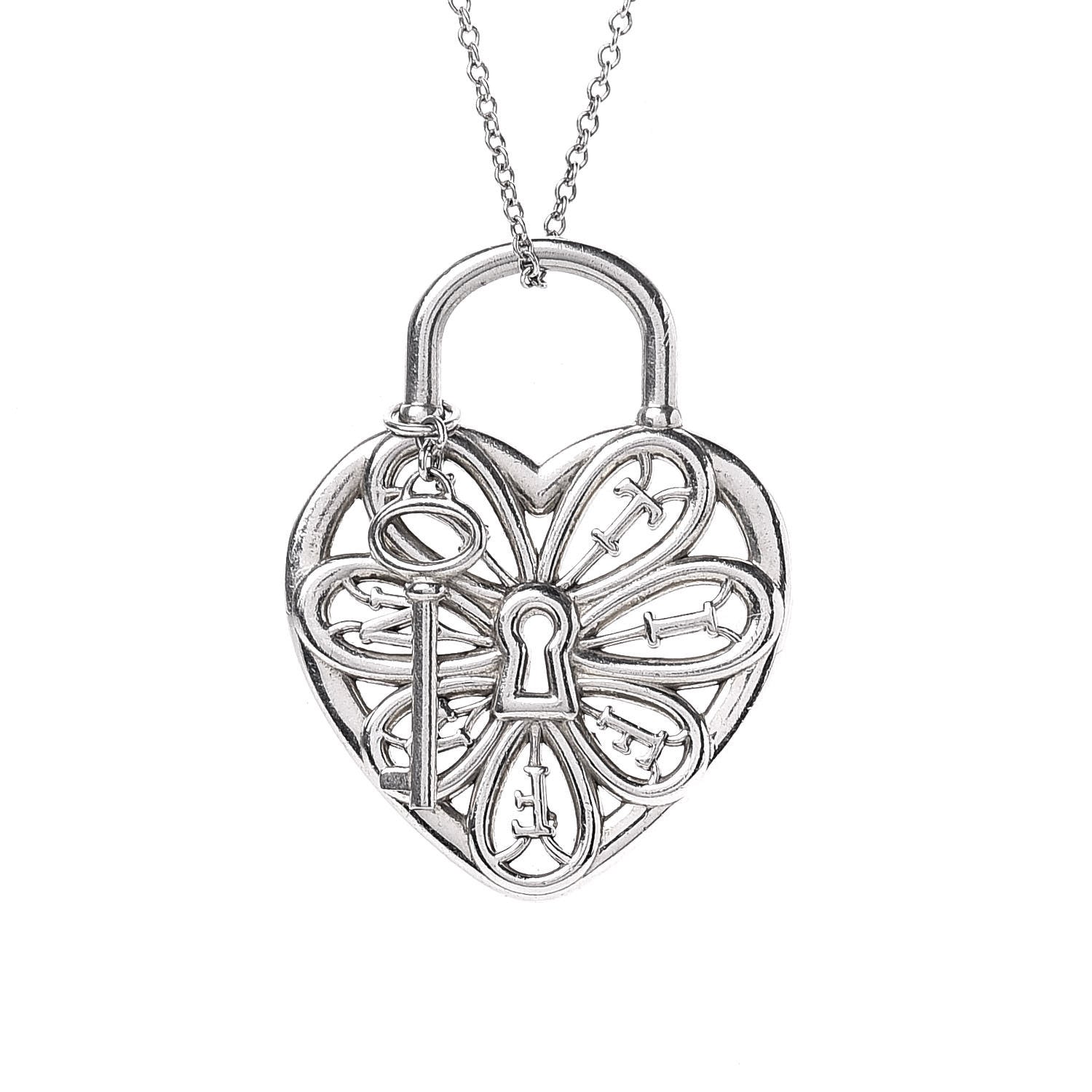 Tiffany Sterling Silver Filigree Heart Key Pendant Necklace 4 of 8