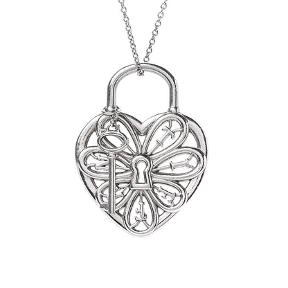 Tiffany Sterling Silver Filigree Heart Key Pendant Necklace 4 of 8