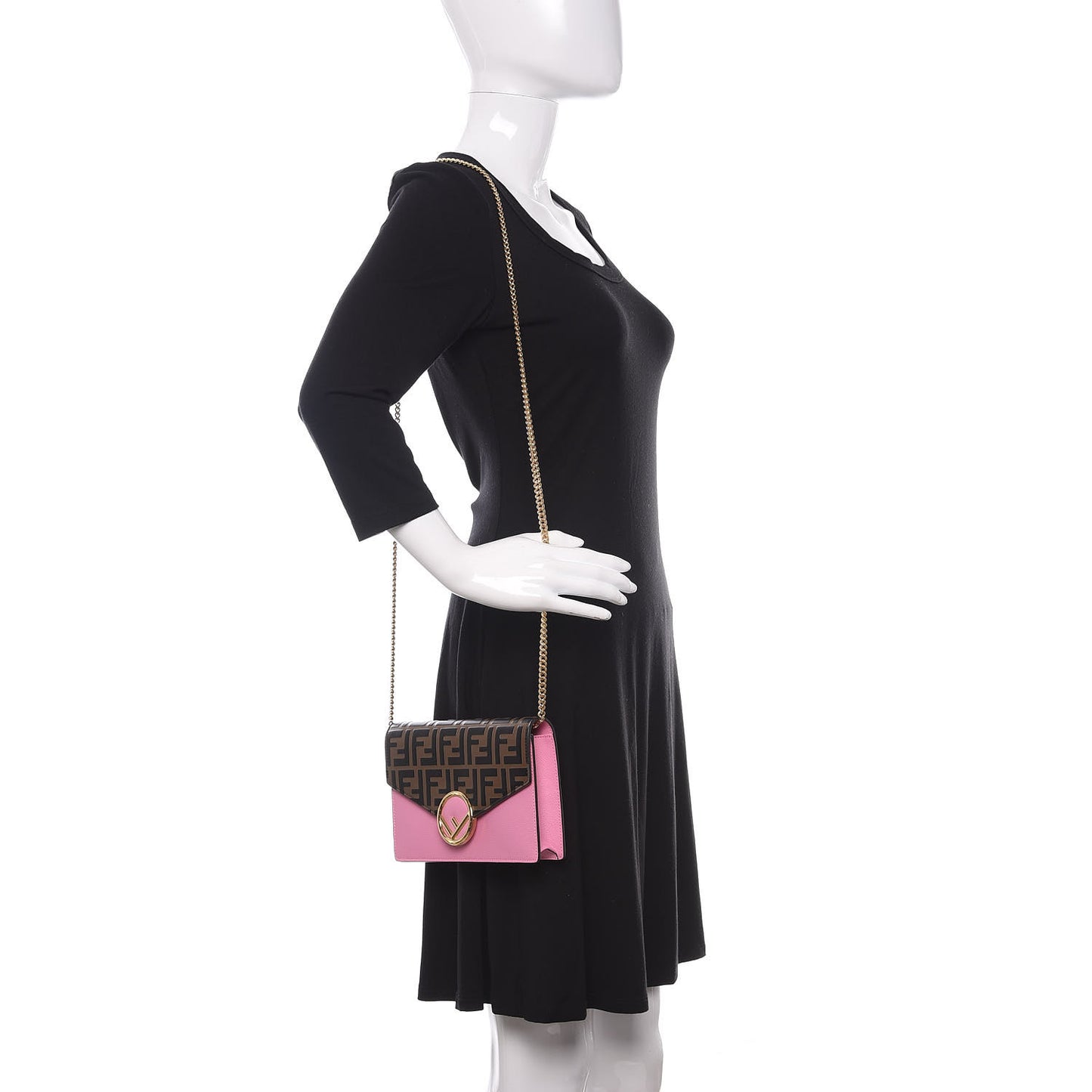 Vitello Cruise F is Fendi Bi-Color FF 1974 Embossed Medium Envelope Wallet On Chain Maya Black Lollypop